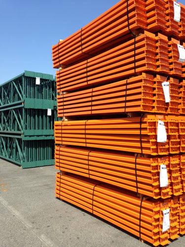 Stack of pallet racking beams ready for shipping