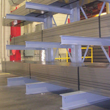 Load image into Gallery viewer, Cantilever Racks: Ideal for storing long, bulky products: • Lumber • Tubing and Pipe • Carpet Rolls • Steel Sheets • Plywood • Other similar items