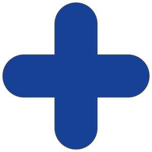 Blue plus-shape pallet marker for warehouse floor
