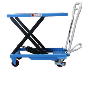 Scissor lift table cart with table top elevated