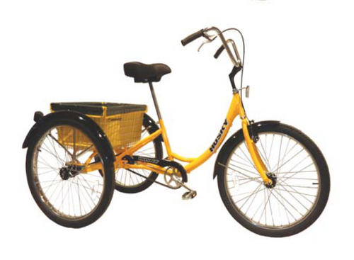 Husky T-326 Industrial Tricycle in yellow with rear basket