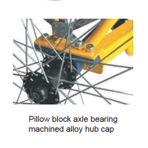 Husky T-326 Industrial Tricycle feature: pillow block axle bearing machined alloy hub cap